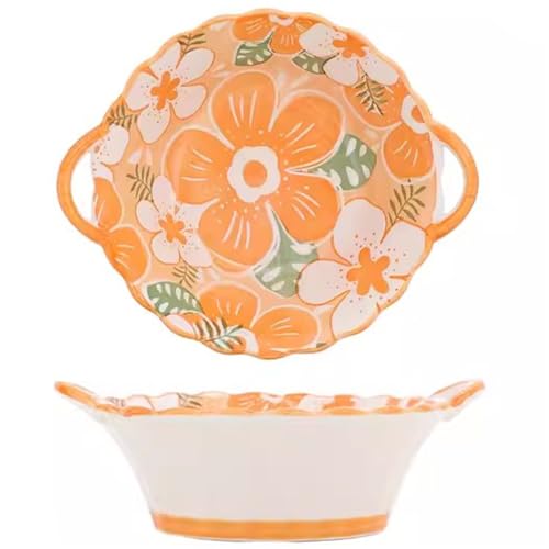 Soup Bowls Bowl 1Pc, Large Pasta Bowl/Fruit Bowls/Salad Bowls with Handles, 600ml Serving Dishes for Entertaining/Party/Christmas (Color : Orange)
