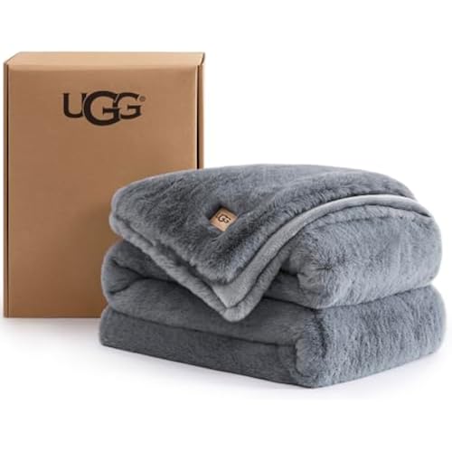 UGG Euphoria Throw Blanket, Plush Faux Fur Blanket, 50" x 70", Grey Blue