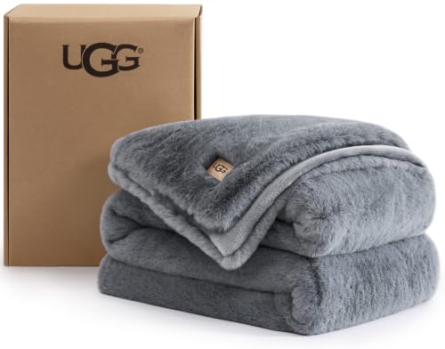 UGG Euphoria Throw Blanket, Plush Faux Fur Blanket, 50" x 70", Grey Blue