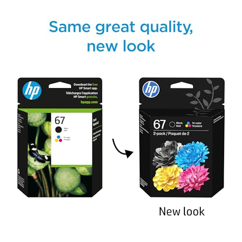 hp 67 blacktri-color ink cartridges 2 count - pack of 1  works with deskjet 1255 2700 4100 envy 6000 6400  instant ink eligible  3yp29an  packaging may vary