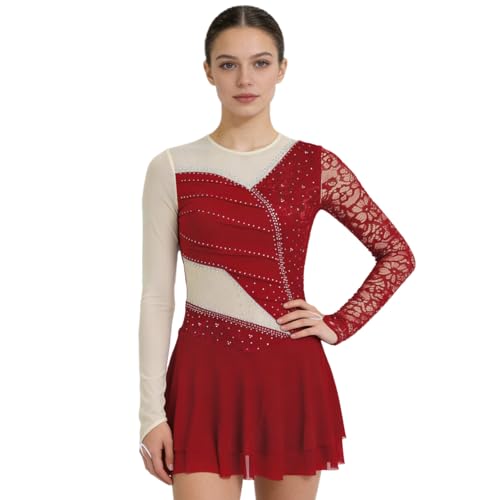 Robe patinage artistique femme à manches longues pointues pailletée