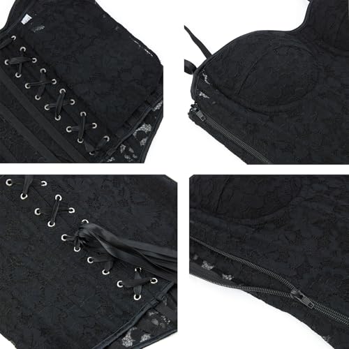 Women's Lace-Bustier Floral-Sheer-Mesh-Corset - Sexy-Spaghetti-Strap Zipper Corset Cami Tops Going Out3