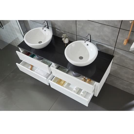 Bagno Italia Mobile Arredo Bagno 150cm sospeso bianco con lavabo d'appoggio e specchio Mobili 1 l