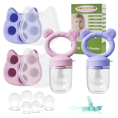 Image of Baby Breastmilk Popsicle Molds & Baby Fruit Feeder (4 Pack), Infant Food Freezer Tray Storage Containers, Silicone Teething Pacifier Feeder and Teether for Babies,Boys and Girls-Pink&Purple