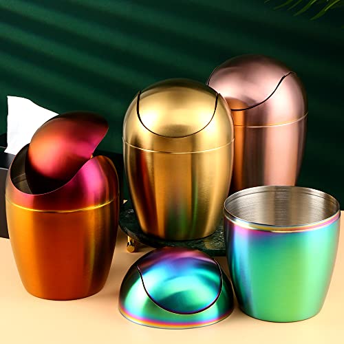 Mini caneca de basura de escritorio con tapa basculante, acero inoxidable miniatura 6