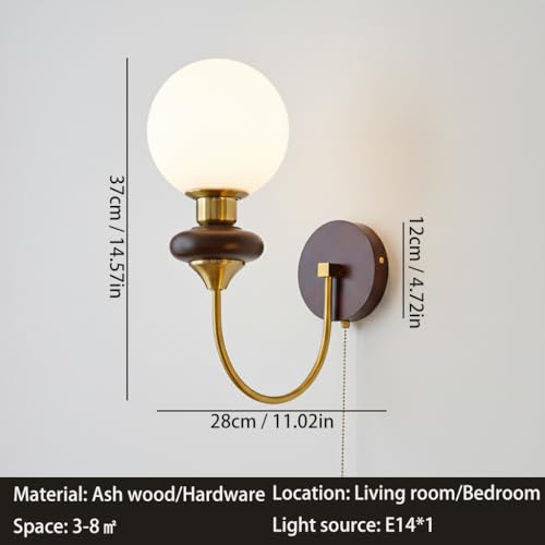 Lámpara de pared con globo de cristal esmerilado e interruptor de cadena E14 6