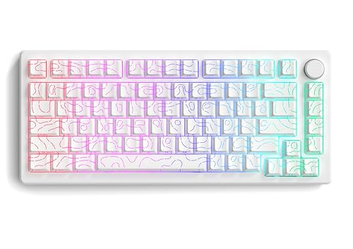 Image of dagaladoo White Topographic keycaps Line Backlit keycaps Shine Through Keyboard Keys Side Printed Key caps Cherry Profile keycap Set for 61 /64 /66 /68 /71 /75 /84 /87 Mechanical Keyboards 98key