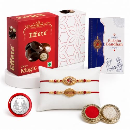 Image of Garth OM, BROTHER Multicolor Rakhi for Brother & Bhaiya with Chocolate Magic 32gm - Raksha Bandhan Gift Set with Roli Tikka, Pooja Coin & Greeting Card | Rakhi Thread for Brother, Pack of 6 (295+296)
