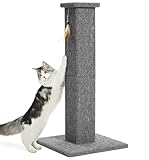 Made4Pets Cat Scratching Post, 32 Inch Carpet Covered Cat Scratcher with Kitten Toy, Tall Scratching Post for Indoor Cats Adults and Kittens, Grey