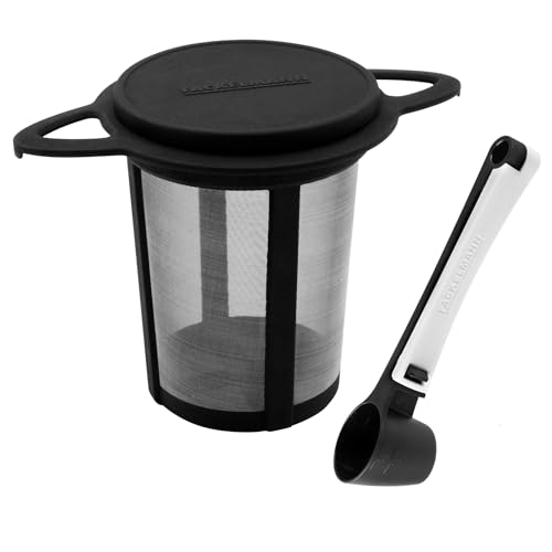 Fackelmann Set Filtro Tè a Rete Fine e Cucchiaino Dosatore/Clip 2-in-1, filtro in Acciaio Inox, Infusore Tazza con Maniglie Laterali e Paletta Misurino per Tè e Caffè, utensili da cucina per infusi