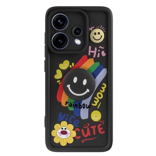 Image of Pikkme Back Cover for Oppo Reno 15F 5G | Soft Silicone| Cute Rainbow Smile & 3D Cartoon Flower Design | Shockproof Raised Camera Protection Bumper Case (Black)