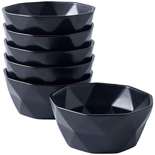 Bake And Serve 6-Pack Geometric Matte 13 Oz Oven Safe Porcelain Cereal Dessert Bowls for Baking Souffle Ice Cream Snack Set of 6 serving Bowls Black