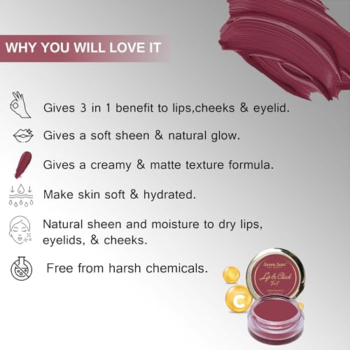 Image of Seven Seas Lips & Cheek Tint | Matte Natural Blush for Women | Lip Tint with Vitamin E | Nourishing Cheek Tint (Crescent Red)