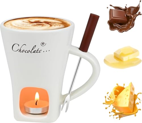 HiCWX Fondue Mug,2026 New Chocolate Fondue Mug, Ceramic Butter Warmers Pot Set,Personal Cheese Melting Cup, Fondues Heated with a Tealight,Warmer Mug for Candy Snack Caramel Party