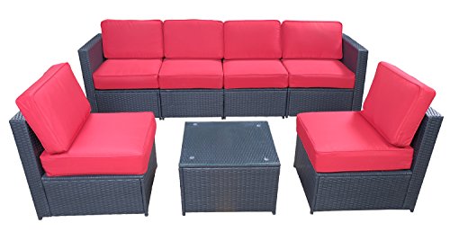 Mcombo Black Patio Furniture Sectional Set Outdoor Wicker Conversation Sofa with 6 Chairs