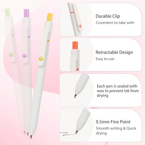 Image of FIOVER Gel Pens 5pcs 0.5mm Quick Dry Black Ink Fine Point Pens