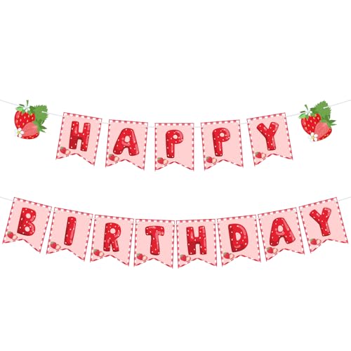 Image of Strawberry Birthday Decorations Strawberry Happy Birthday Banner Summer Fruit Berry Sweet Girl Party Decoration for Kids Girls Birthday Party Baby Shower Wedding Supplies