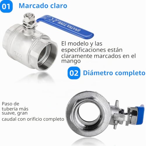 Válvula de bola de 2 pulgadas en acero 304 para control de fluidos industrial. 4