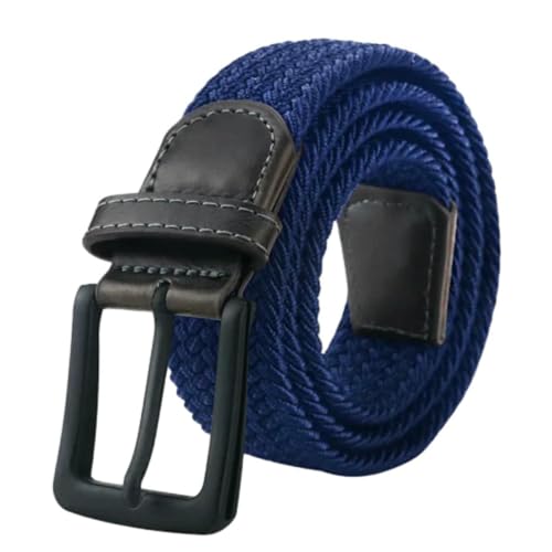 Men'S Black Buckle Braided Belt Casual Elastic Canvas Stretch Belt Breathable Versatile Nylon Belt-Blue-130Cm
