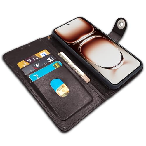Image of Pikkme Flip Cover Leather Finish | Inside TPU with Card Pockets | Wallet Stand and Shock Proof | Complete Protection Button Flip Case for Oppo Reno 12 Pro 5G (Coffee)