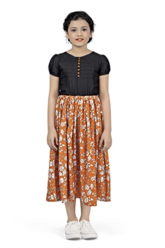 Image of Jwalin Girls Crepe Floral Printed Calf Length Dress (Black 5-6 Year)
