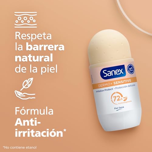 Miniatura 3 de Sanex Dermo+ Sensitive Desodorante Antitranspirante Roll-On 72 Horas Pack 6 x 50ml - Protección eficaz contra el sudor y el mal olor – Dermatológicamente testado – 0% alcohol* - Para piel sensible