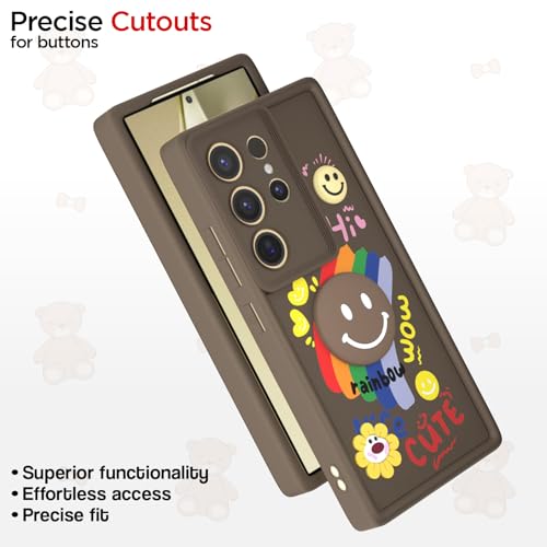 Image of Pikkme Back Cover for Samsung Galaxy S24 Ultra 5G | Soft Silicone| Cute Rainbow Smile & 3D Cartoon Flower Design | Shockproof Raised Camera Protection Bumper Case (Brown)