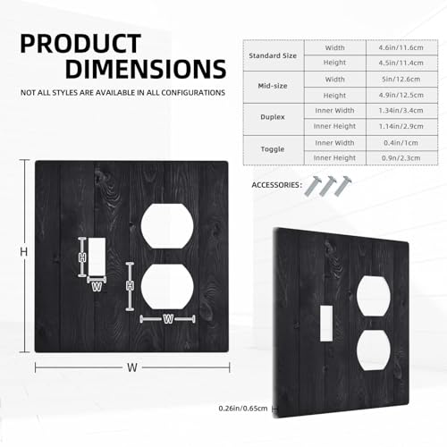 Decorative Outlet Covers Vintage Black Wood Plank Wooden Board 2 Gang Outlet Cover Wall Plate Single Toggle Duplex Light Switch Cover Plate Switch Plate Covers for Home Decor