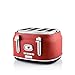 Westinghouse Retro Toaster 4 Scheiben, Abnehmbarer Brötchenaufsatz, 6 Bräunungsstufen, Brotzentrierung, Auftau-, Aufwärm- & Stoppfunktion, Kontrollleuchte, Ausziehbare Krümelschale, rot, WETR4