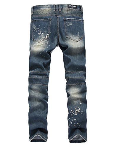 Yollmart Men's Delim Stretched Jeans Ripped Biker Slim Pants2