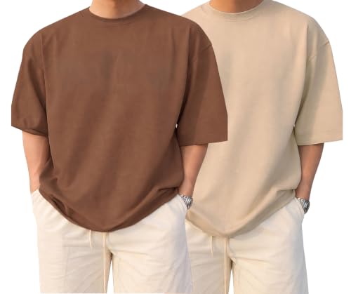 Image of BARKEYO Men's Half Sleeve Round Neck French Terry Oversized Drop Shoulder T-Shirt for Men