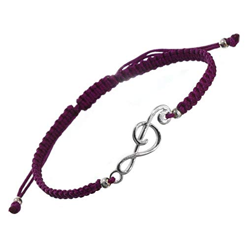Plata de Ley joyas: ajustable Magenta cable cordón pulsera con agudos clef música Nota diseño (b185p)