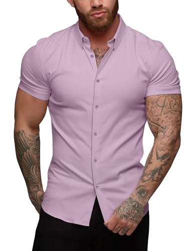 Chemise stretch hommes URRU à manches courtes coupe ajustée et tissu respirant ultra confortable