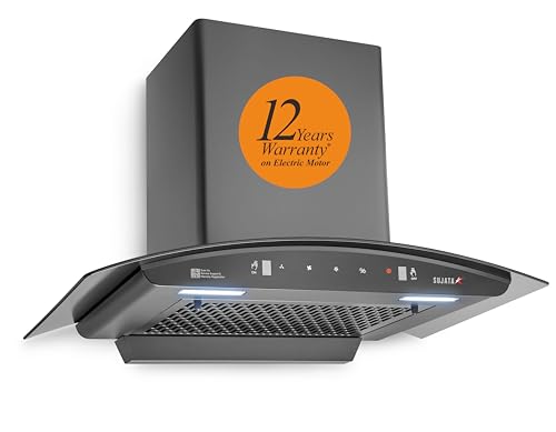 Image of Sujata Chimney For Kitchen 60cm | 12 Yrs Warranty on Motor & 5 Yrs on Whole Product | 130 W Motor, 1350 m /hr, Kitchen Chimney For Home, Filter Less Auto Clean With 3 Speed Motion Sensor (Pearl Black)