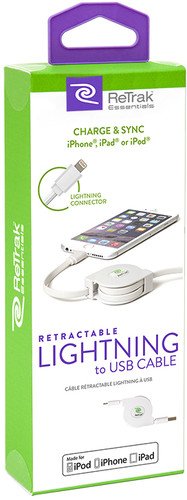 Retrak Rectractable Apple Lightning Cable for iPhone, iPad 0.90m (36") White
