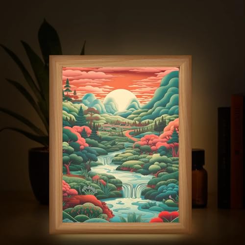 Light Up Painting, Graffiti Forest Wall Art Picture Light Abstract Forest Light Up Art Frame, 10 Brightness USB Powered 3 Lighting Modes, Anxiety Relief Gift for Bedroom Home-Without Acrylic Panel