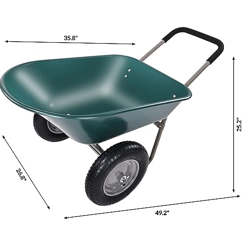 Dual-Wheel Home Garden Yard Utility Wheelbarrow Cart with Built-in Stand