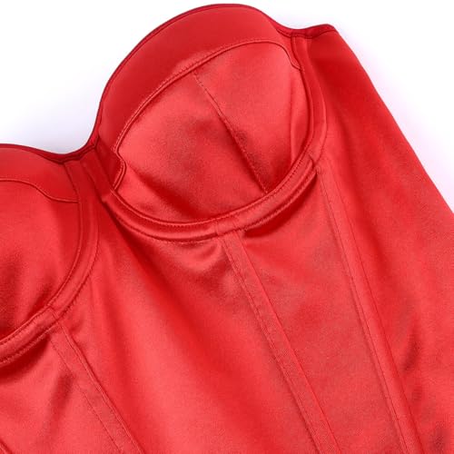 Image of Satin Corset Tops for Women Strapless Bustier Sweetheart Neckline Boned Bodice Bridal Lingerie Party Clubwear