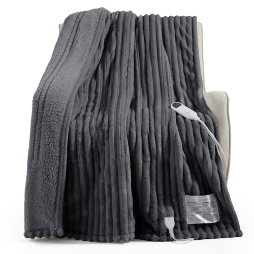 Image of Bedsure Thick Heated Blanket Electric Throw XL, Fast Heating, Grey 50 inchx70 inch