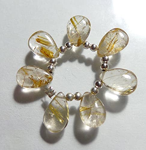 Quartz rutilé doré naturel perle poire 10x7mm pierre fine non traitée création collier