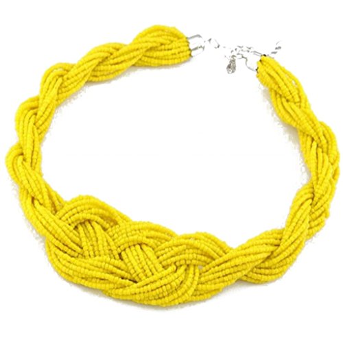 JSDY Womenss Bohemia Overstate Weave Wind Glass Beads Chunky Necklaces Jewelry Yellow
