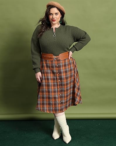 Image of CARCOS Plus Size Sweaters for Curvy Women Long Sleeve Cable V Neck Sweater Knit Pullover Preppy Style Fall Winter XL-5XL