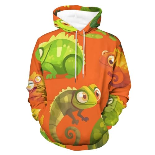 Sweat à capuche chaud motif caméléon avec poche pratique taille S pour adulte