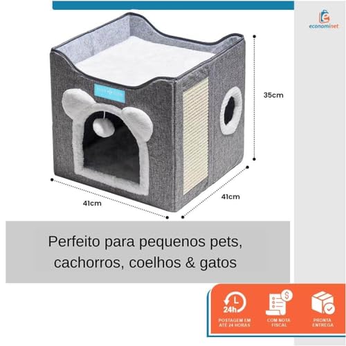 Casa Cama para Gatos Pet 2x1 Toca 2 Andares Dobravel Ninho Brinquedo Arranhador Cinza - Duke & Dixie