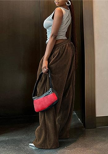 YOOTIKO Womens Baggy Corduroy Pants Elastic High Waisted Fall Comfy Casual Loose Straight Wide Leg Trousers4