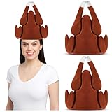 Jamntower 2 Pcs Thanksgiving Turkey Hat for Adults Thanksgiving Cap Cosplay Costume Accessory (Dark Brown, Lively, Roasted)