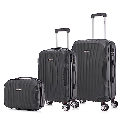 RAYKONG Juego de Maletas ABS Rígida 3 Piezas|Maleta Cabina 55cm|Maleta Mediana 68cm|Neceser 29cm|Negro