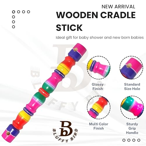 Image of Baby Thottil Kambu Wooden (Multicolour) with Rope | Thottil Kattai - Cradle Wood Stick & Rope for New Born Baby | Thottil Kambu with Rope - (Pack of 1 Set)