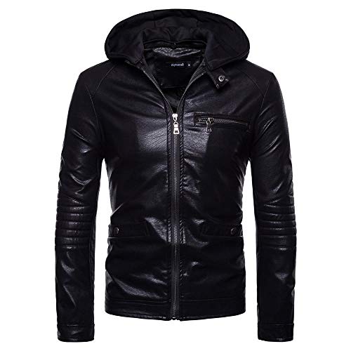 Manteau chaud pour homme en cuir de moto avec fermetures éclair style motard noir