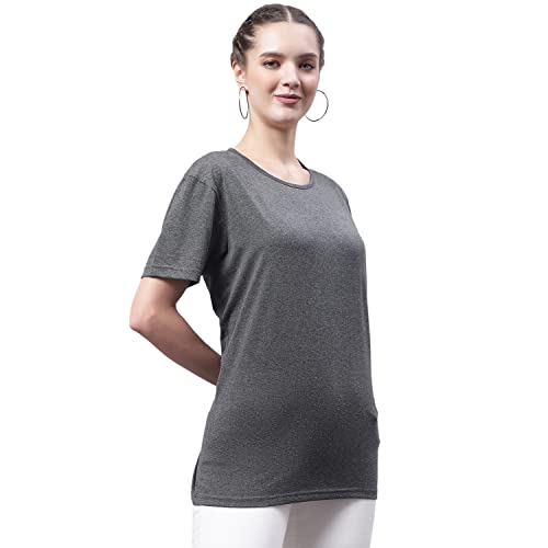 Image of Mack Jonney Women Round Neck Cotton Solid Regular Fit T-Shirt-T Anthraa 001-P